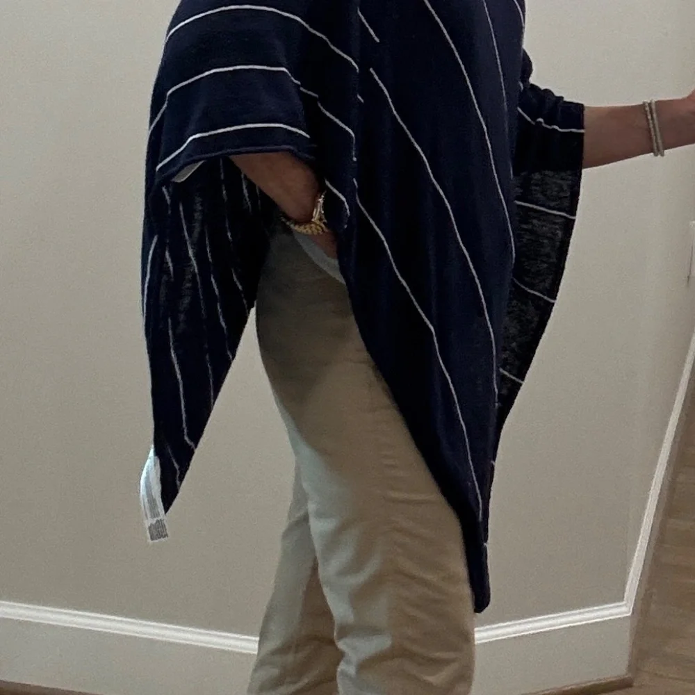 Eileen fisher navy blue/white striped linen poncho - OS